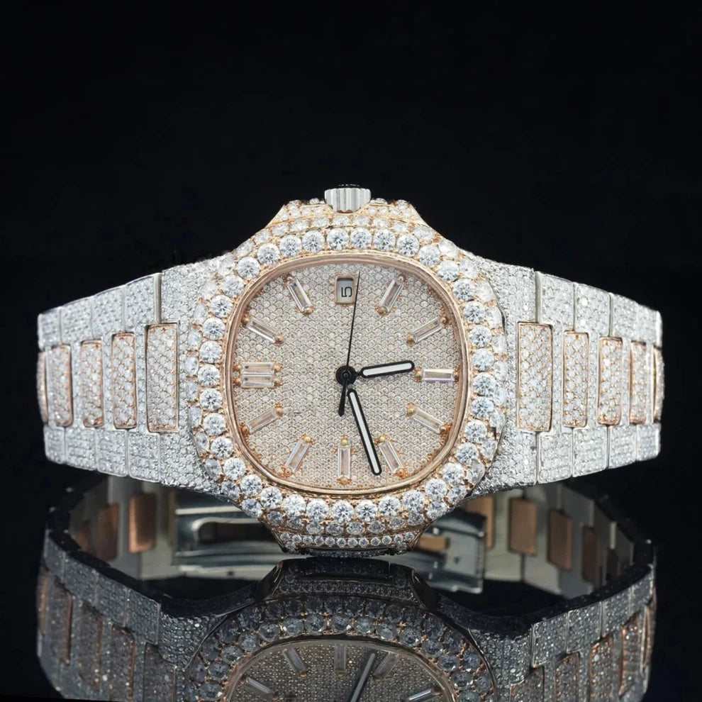 Stainless Steel Wrist VVS Moissanite Diamond Watch