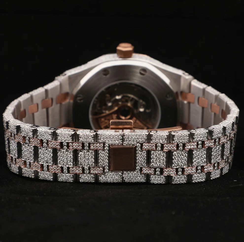 Men's 41MM Fully Studded Moissanite Iced Out Skeleton Watch