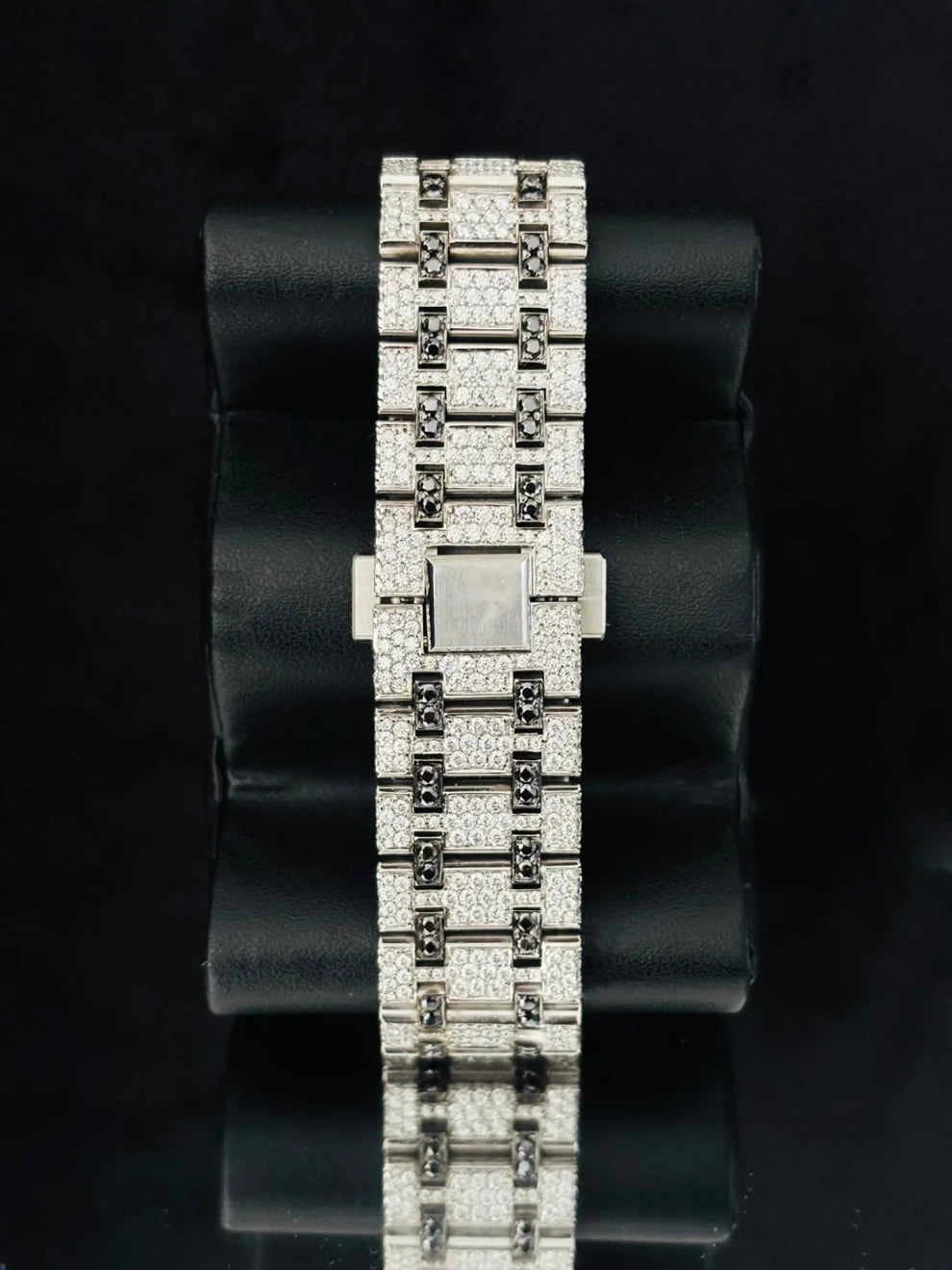 Geometric Dial Black & White Iced Out Hip Hop Moissanite Watch