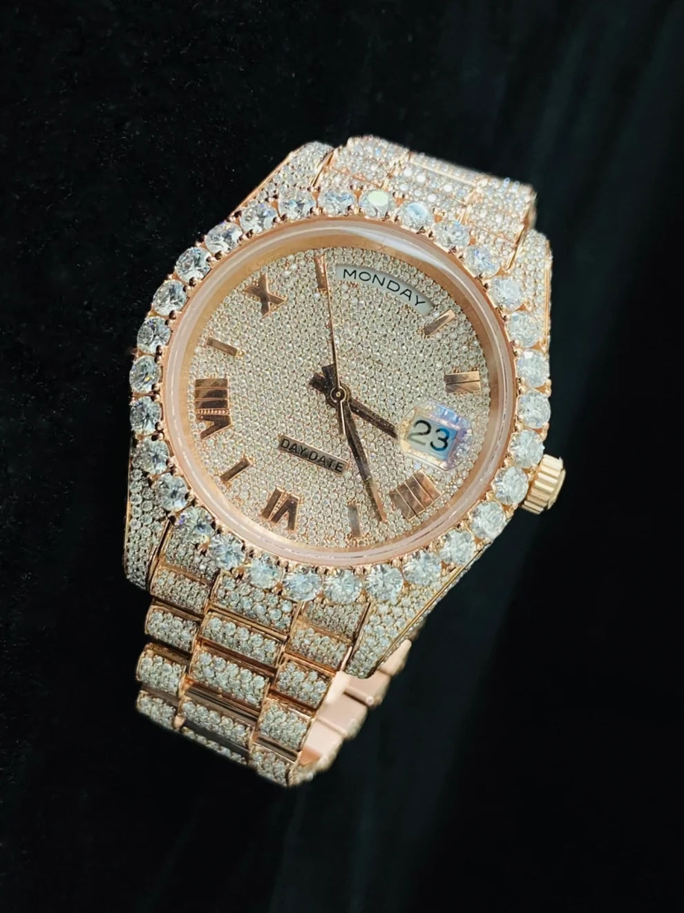 41MM Roman Dial Fully Iced Out Custom VVS Moissanite Watch