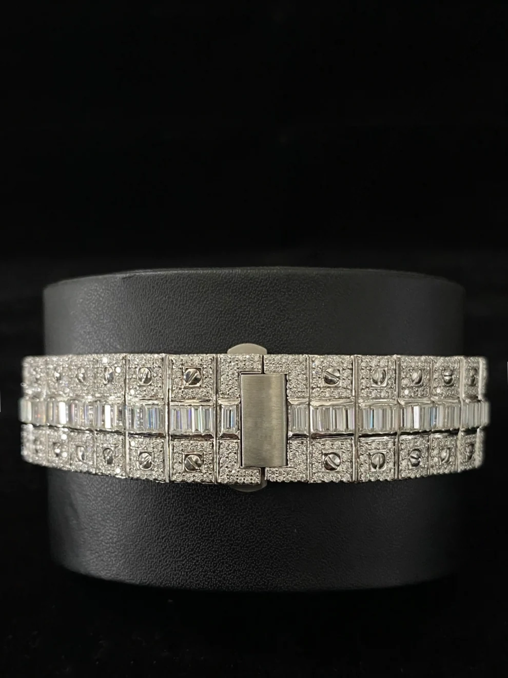 Fully Iced Out Skeleton Dial Baguette Diamond Moissanite Watch