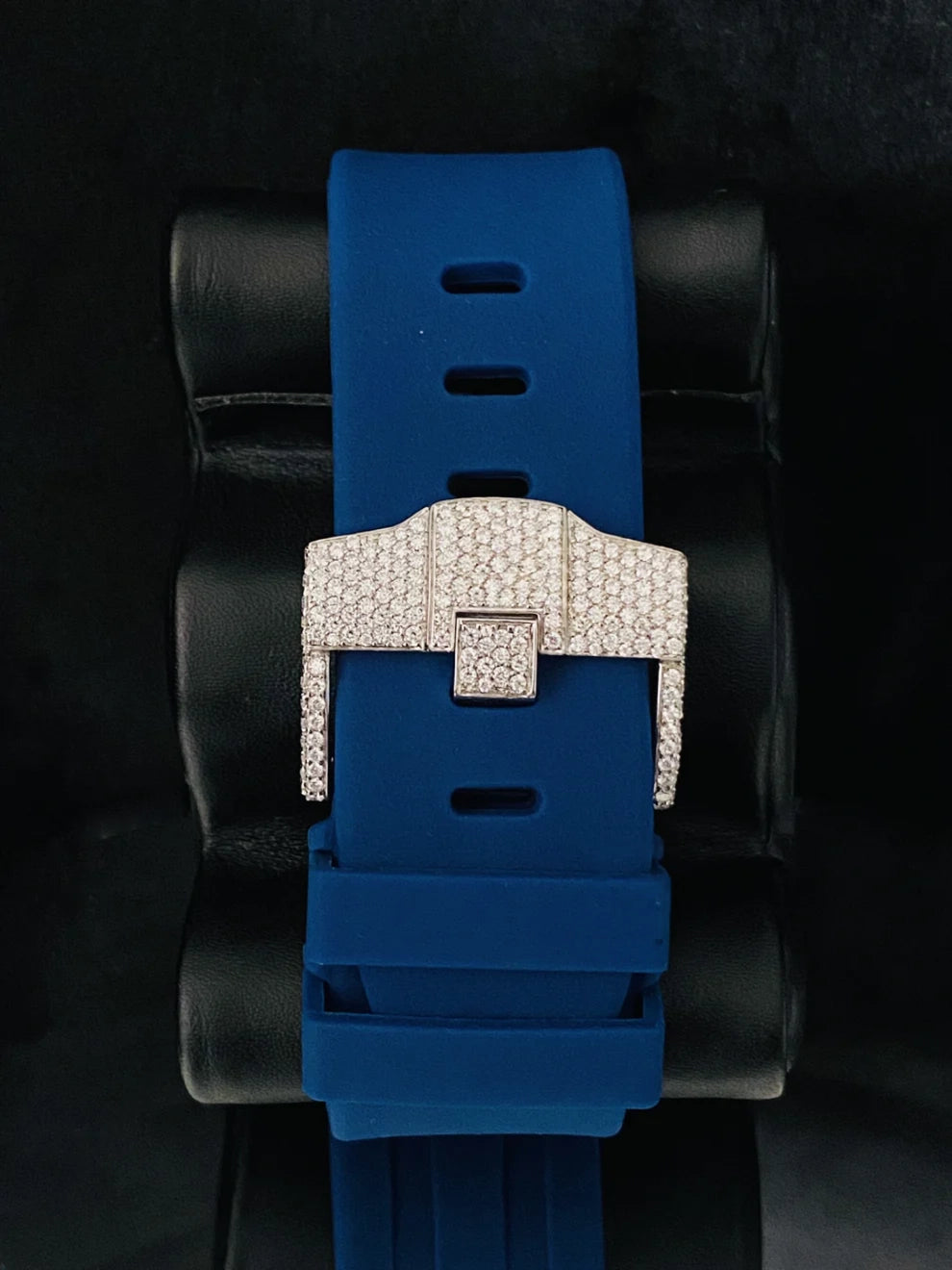 VVS Face Dial Moissanite Watch With Blue Silicon Straps