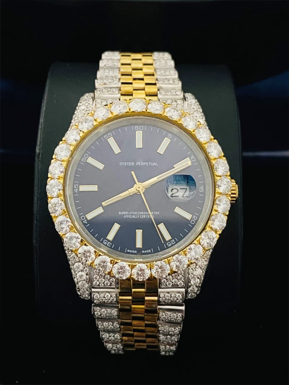41MM Navy Blue Two Tone Fully Iced Out Moissanite Watch