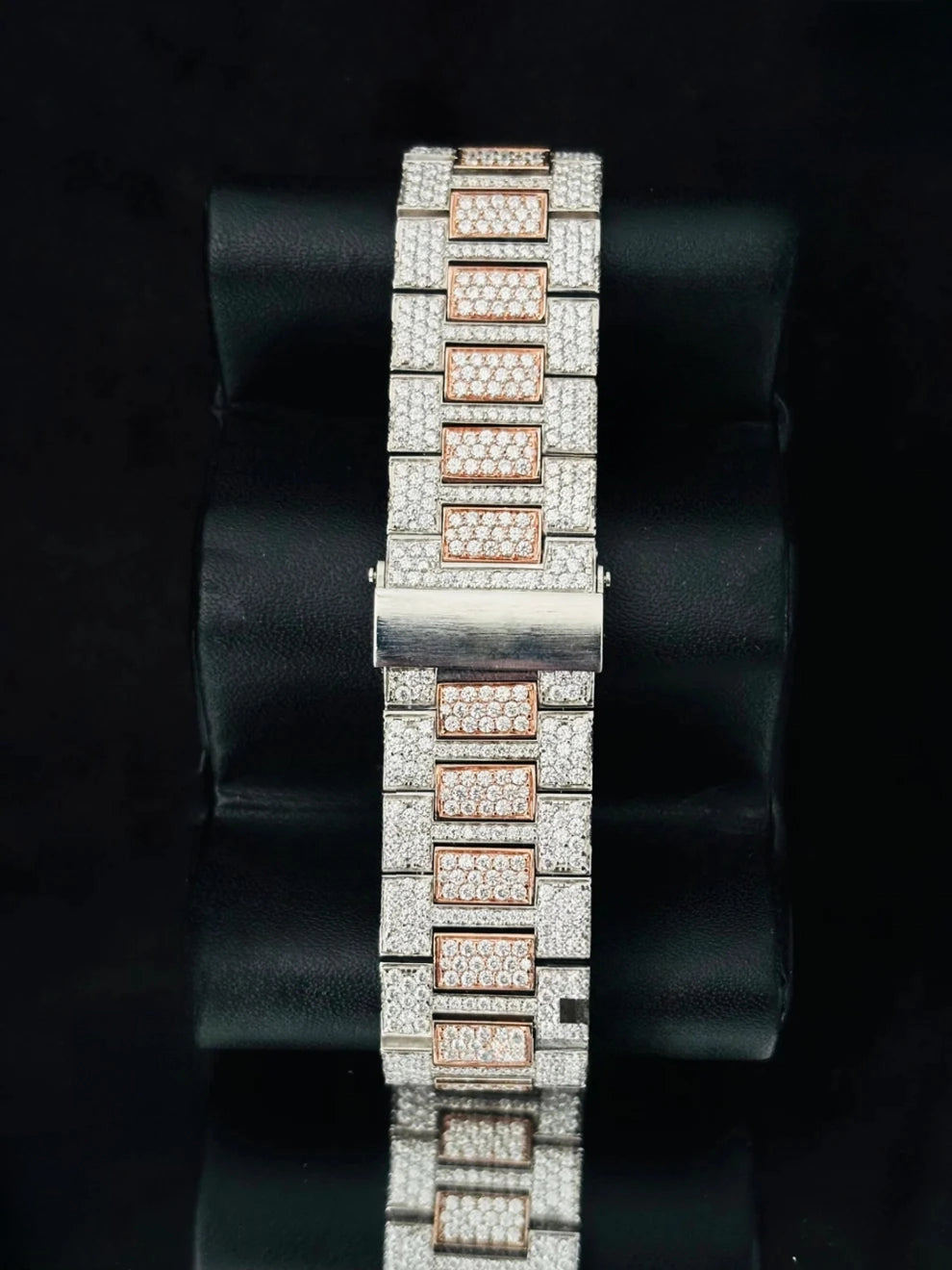41MM Rose Gold Plated Iced Black Bar Moissanite Watch