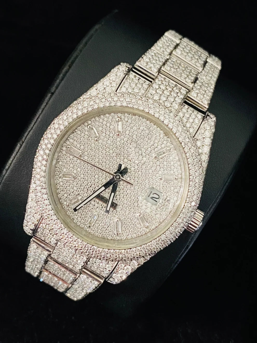 Baguette Dial Bust Down Moissanite Diamond Studded Watch