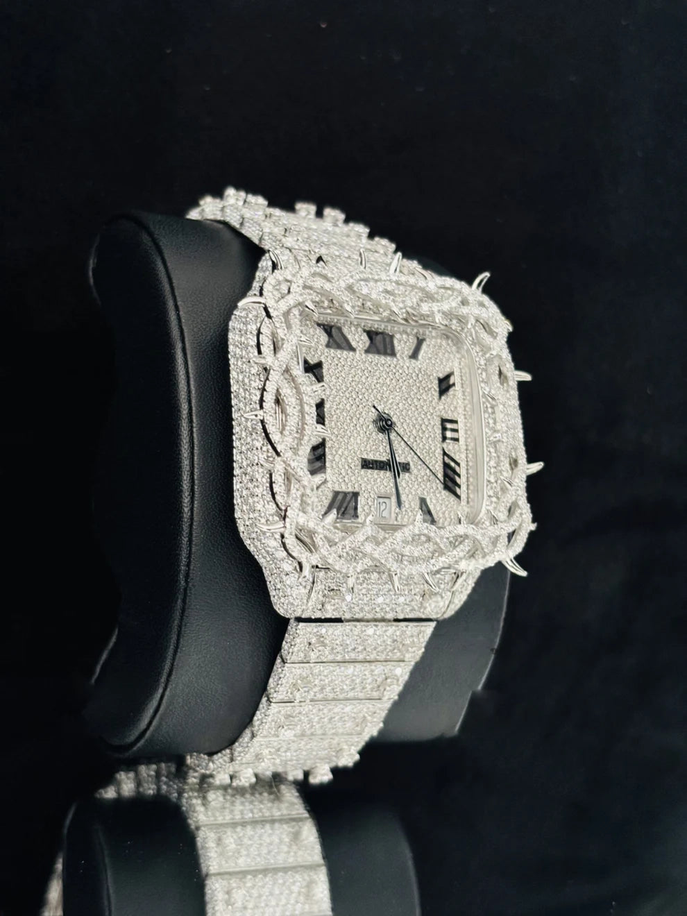 Roman Number Iced Out Thorn Crown Moissanite Watch