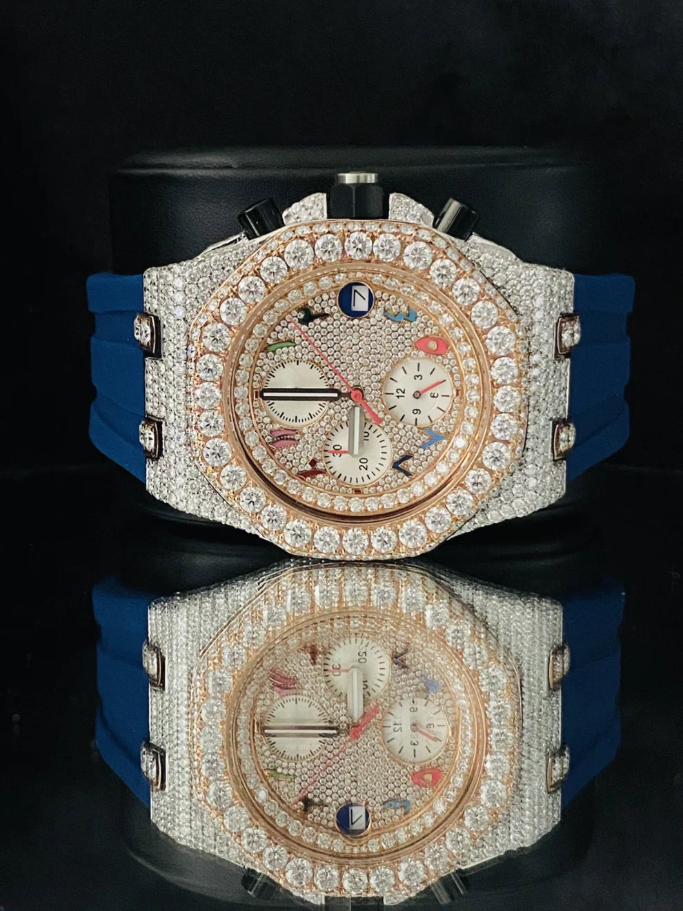 Rose Gold Plated Colorful Arabic Number Moissanite Watch