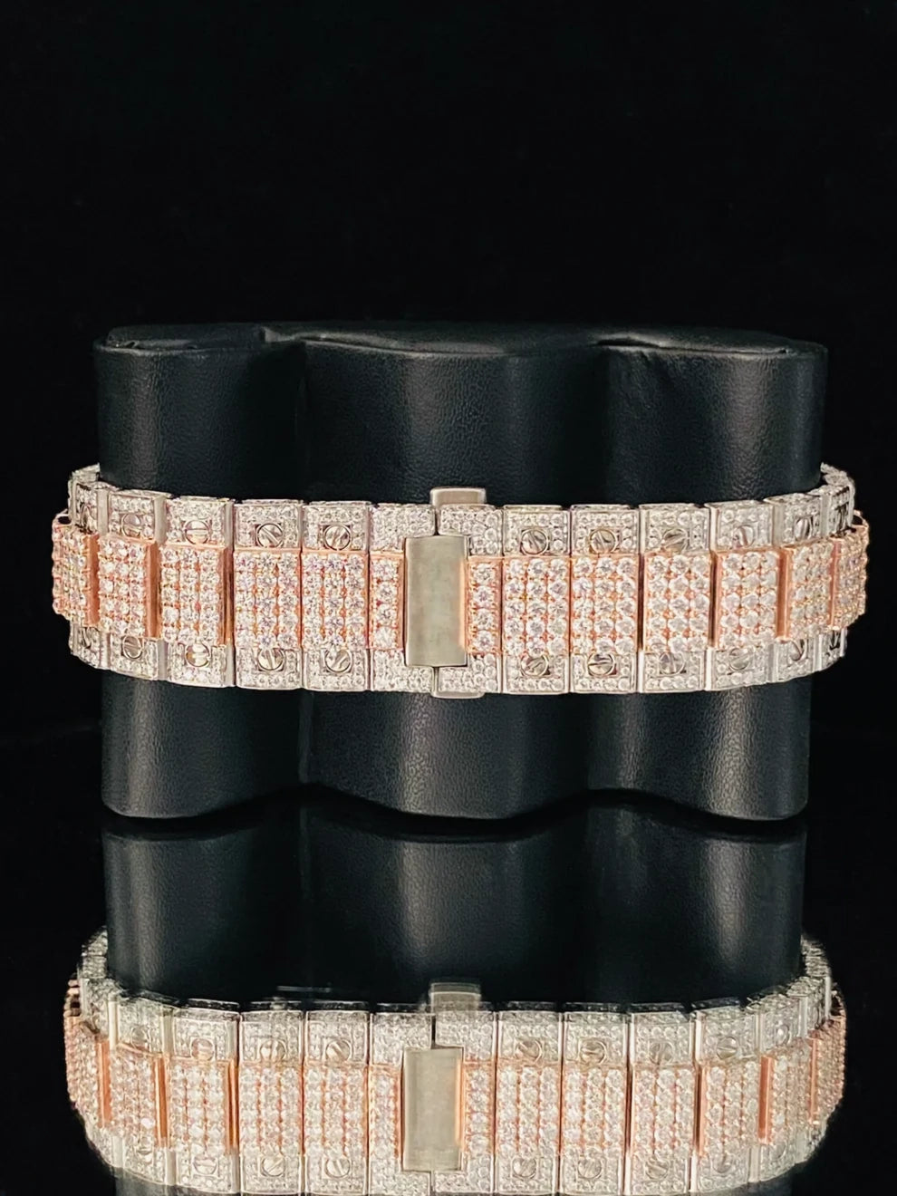 Roman Number Two Tone Moissanite Studded Diamond Watch