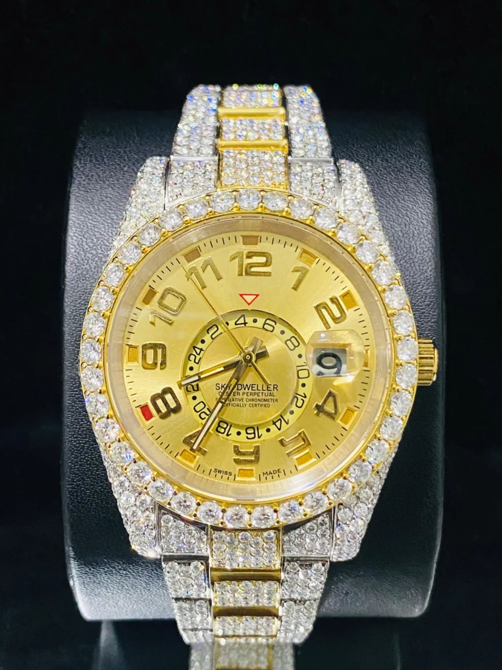 Sky Dweller Dual Tone Bust Down Moissanite Watch