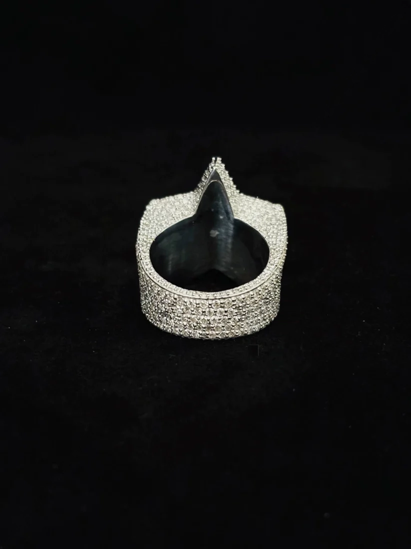 Sterling silver pave moissanite diamond men's hip hop ring back view