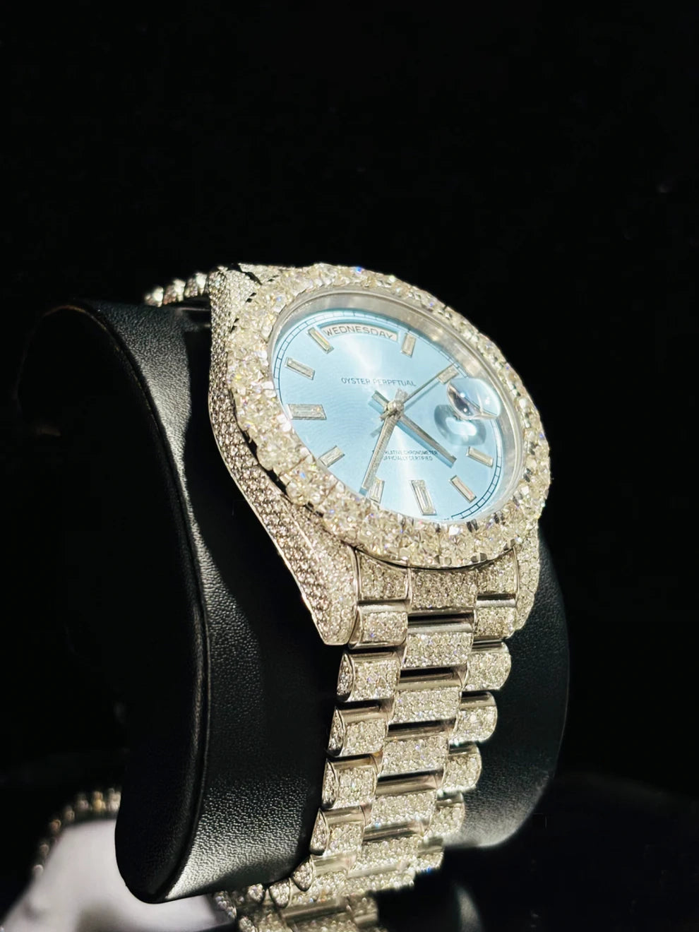 Sky Blue Dial Big Bezel Iced Out Hip Hop Moissanite Watch