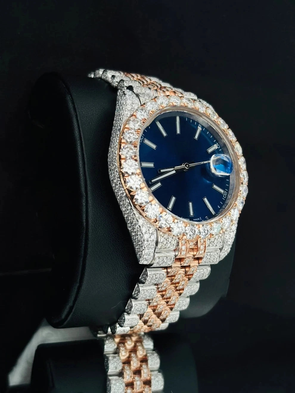 41MM White Bar Blue Dial Moissanite Watch for Men