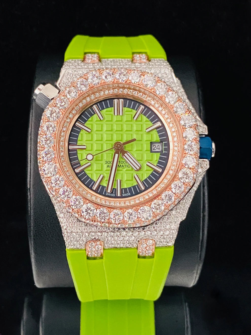 Parote Silicon Belt Round Moissanite VVS Iced Out Watch