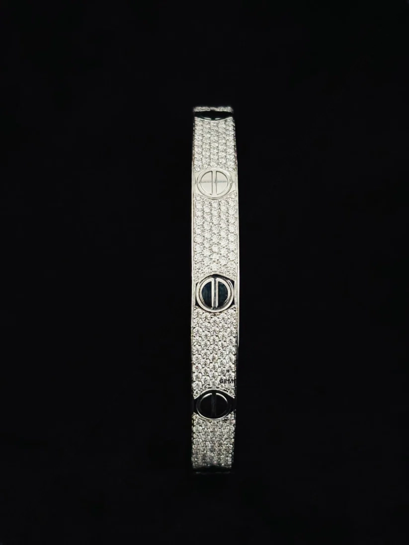 A front view of the Pave diamond screw cuff bangle in silver bangle bracelet 