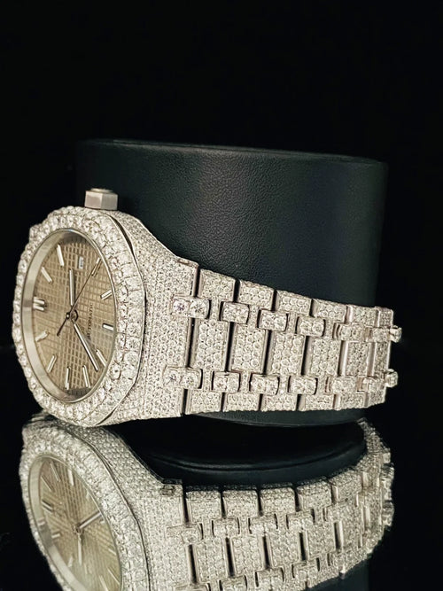 41MM Tapisserie Pattern Fully Ice Out Moissanite Watch
