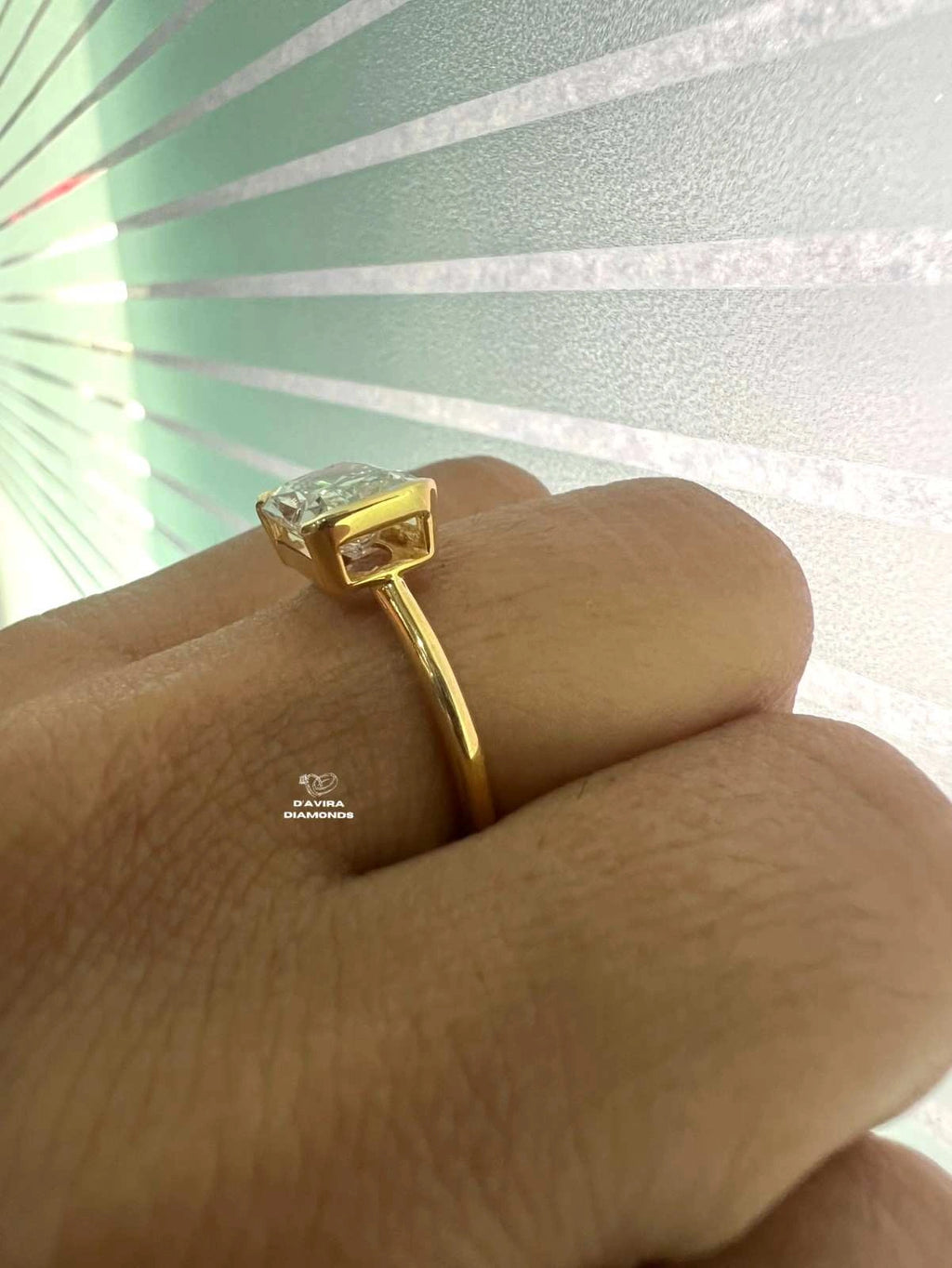 East West Radiant Cut Half Bezel Set Diamond Ring