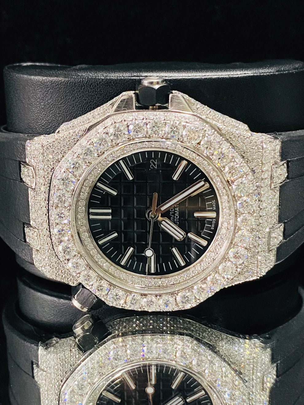 Best Luxury Fully Black Dial And Straps Moissanite Watch