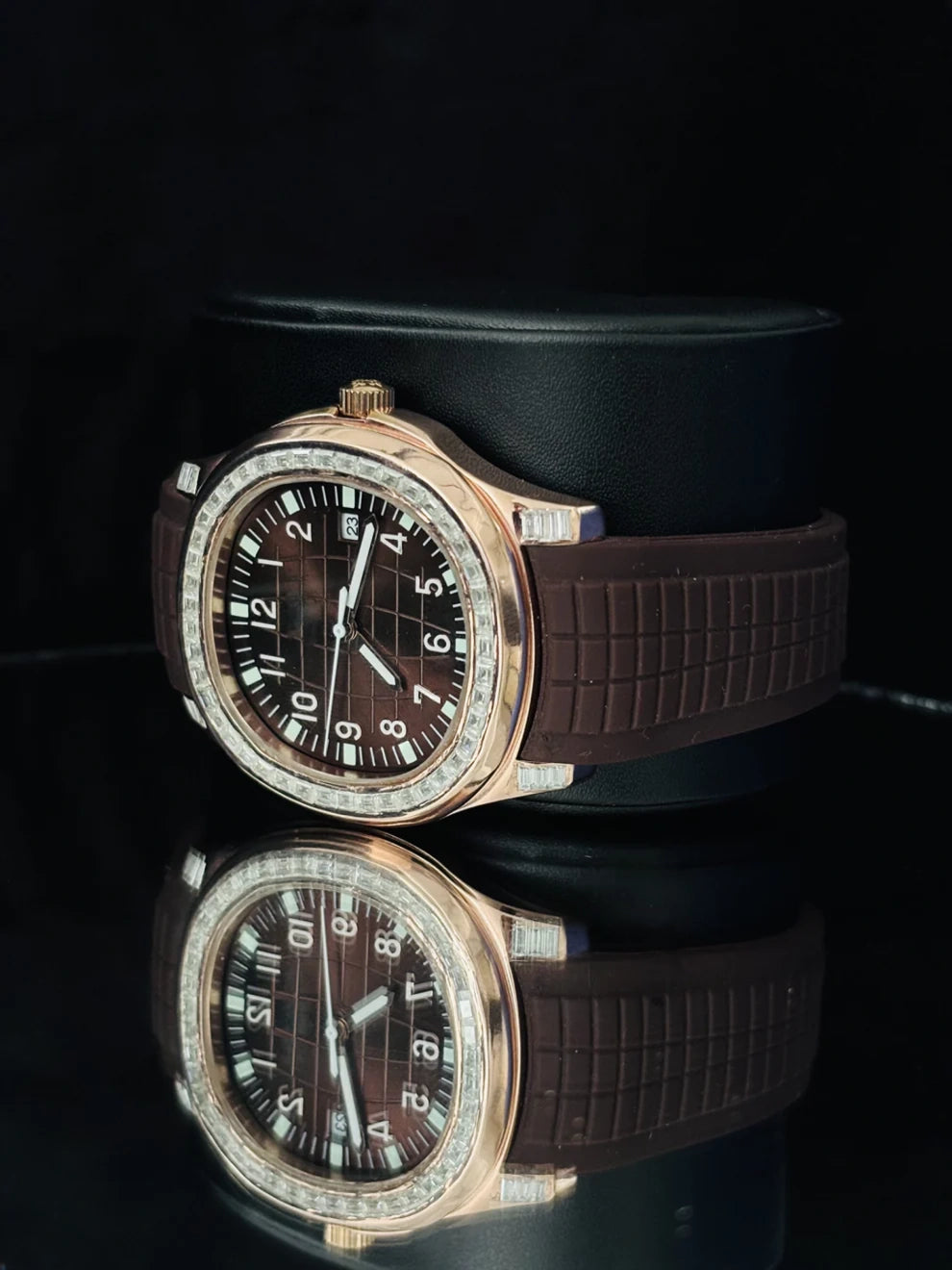Brown Dial Baguette Diamond Moissanite Watch for Men
