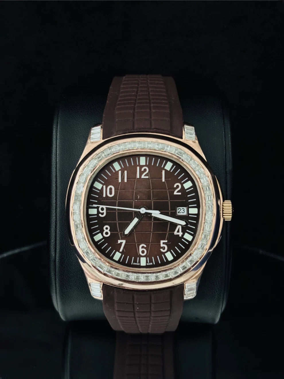 Brown Dial Baguette Diamond Moissanite Watch for Men