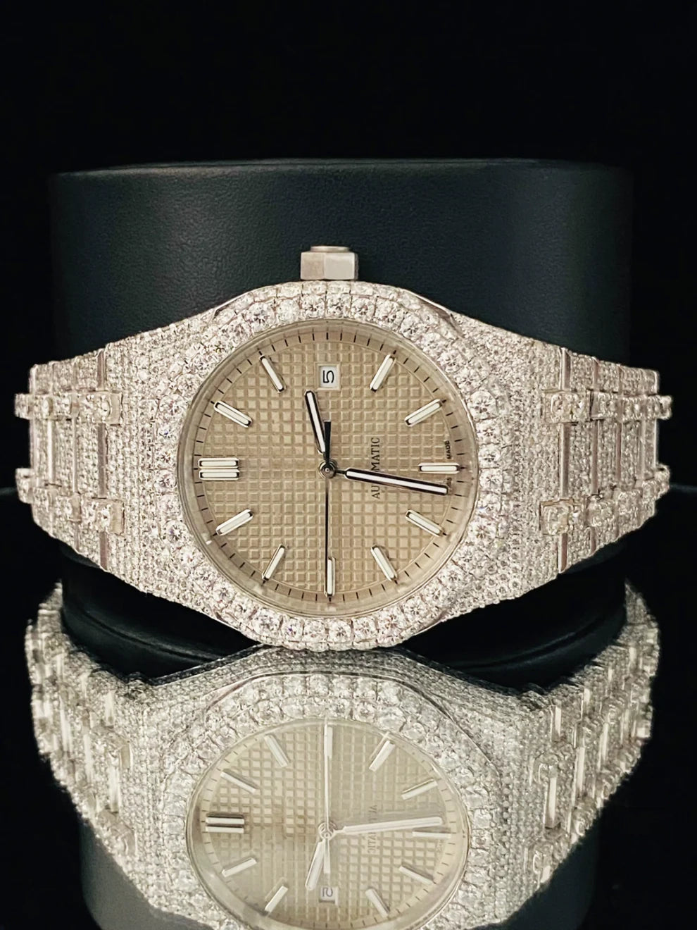 41MM Tapisserie Pattern Fully Ice Out Moissanite Watch