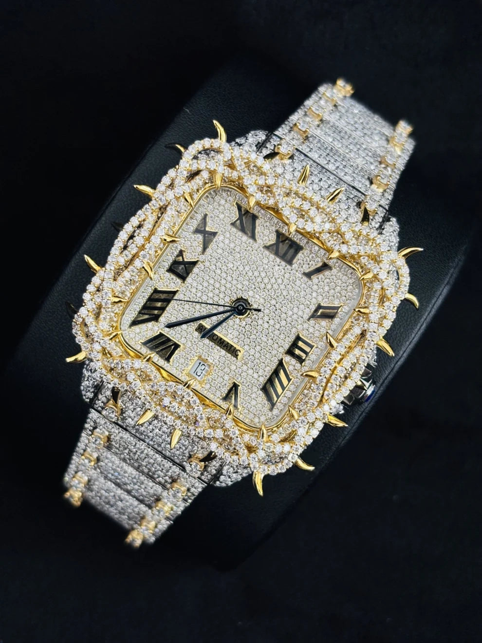 Two Tone Fully Studded Thorn Crown Moissanite Watch