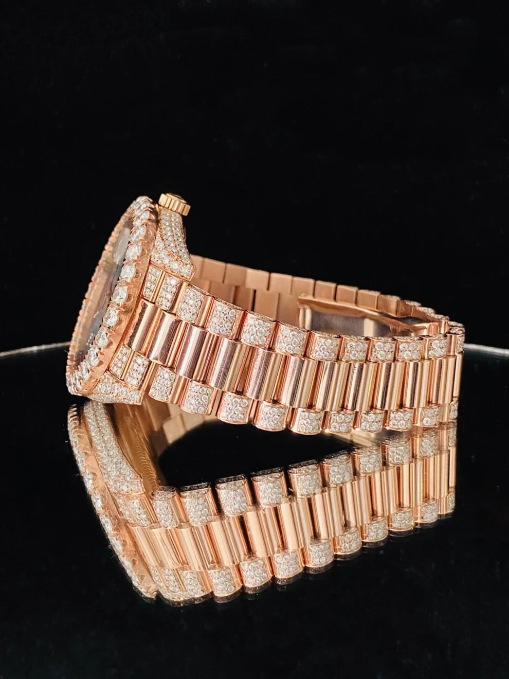 41MM Rose Gold Plated Roman Dial Moissanite Watch For Men