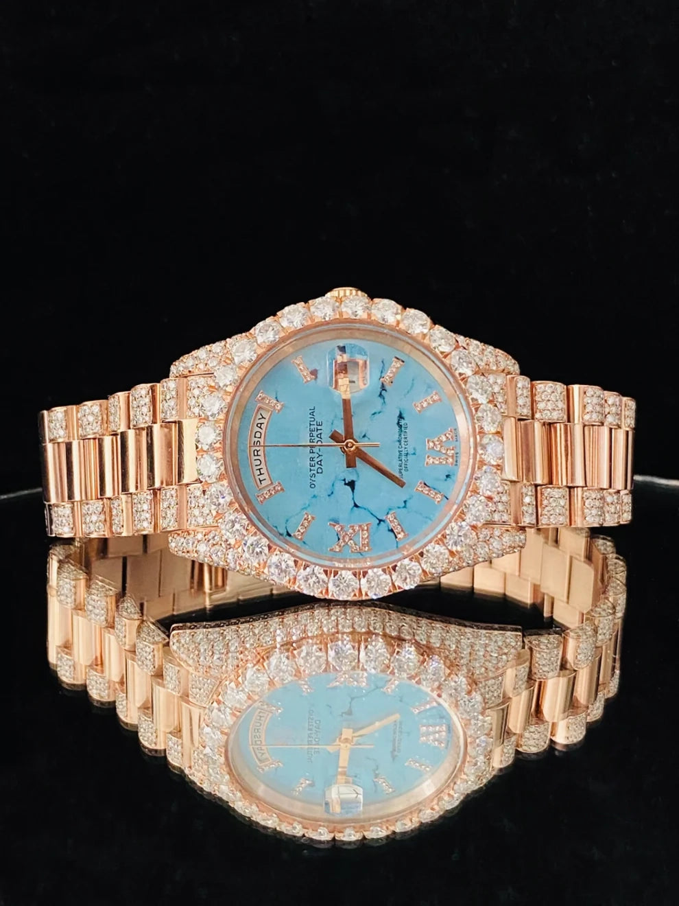 41MM Rose Gold Plated Roman Dial Moissanite Watch For Men