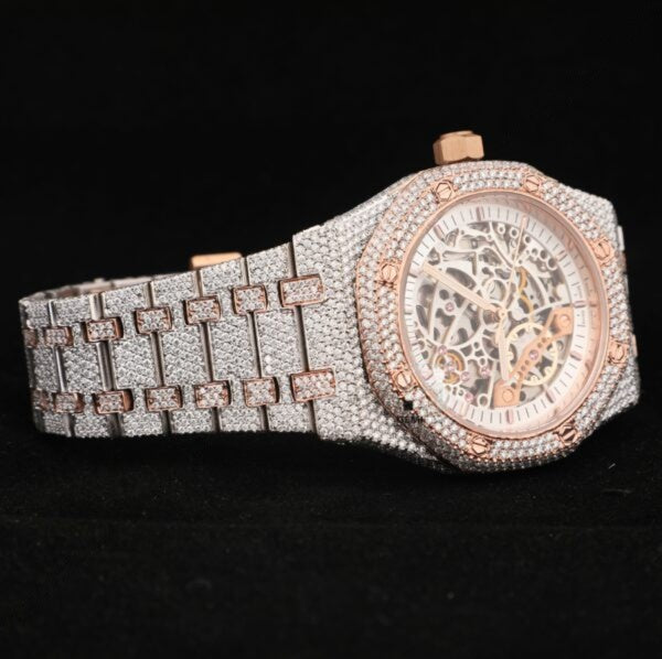 Men's 41MM Fully Studded Moissanite Iced Out Skeleton Watch