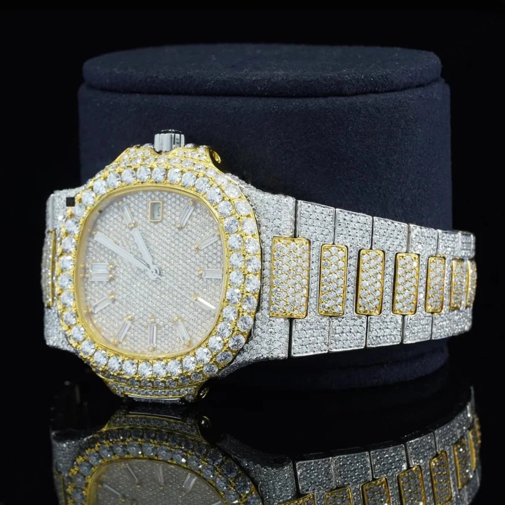 Men's Fully Studded Two Tone Full Diamond Watch For Gift