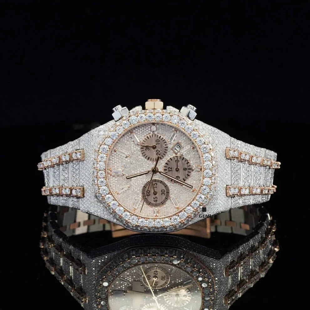 Men's Two Tone VVS Moissanite Fully Diamond Watch For Gift