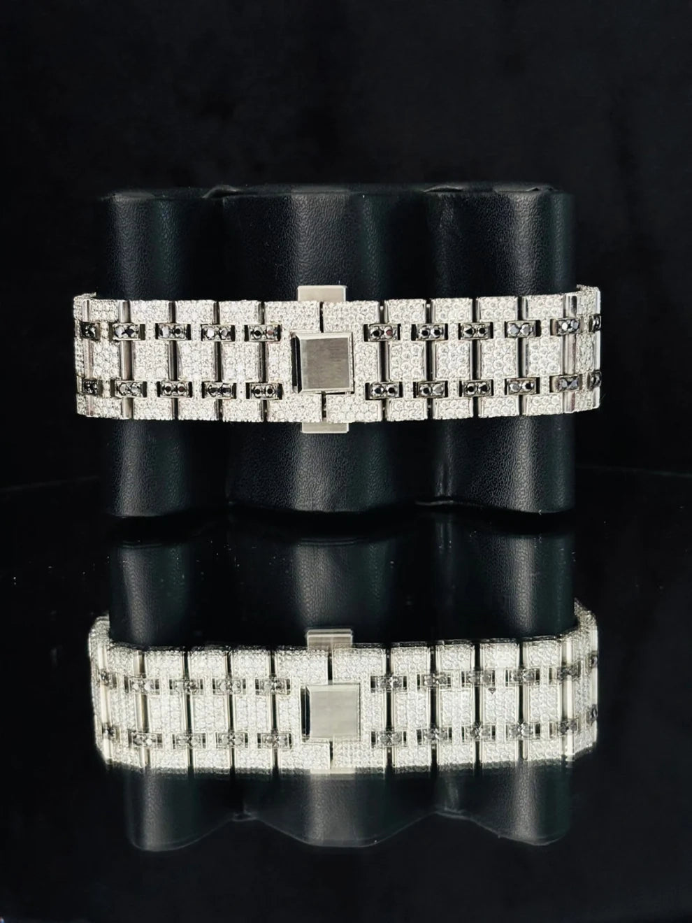 Geometric Dial Black & White Iced Out Hip Hop Moissanite Watch