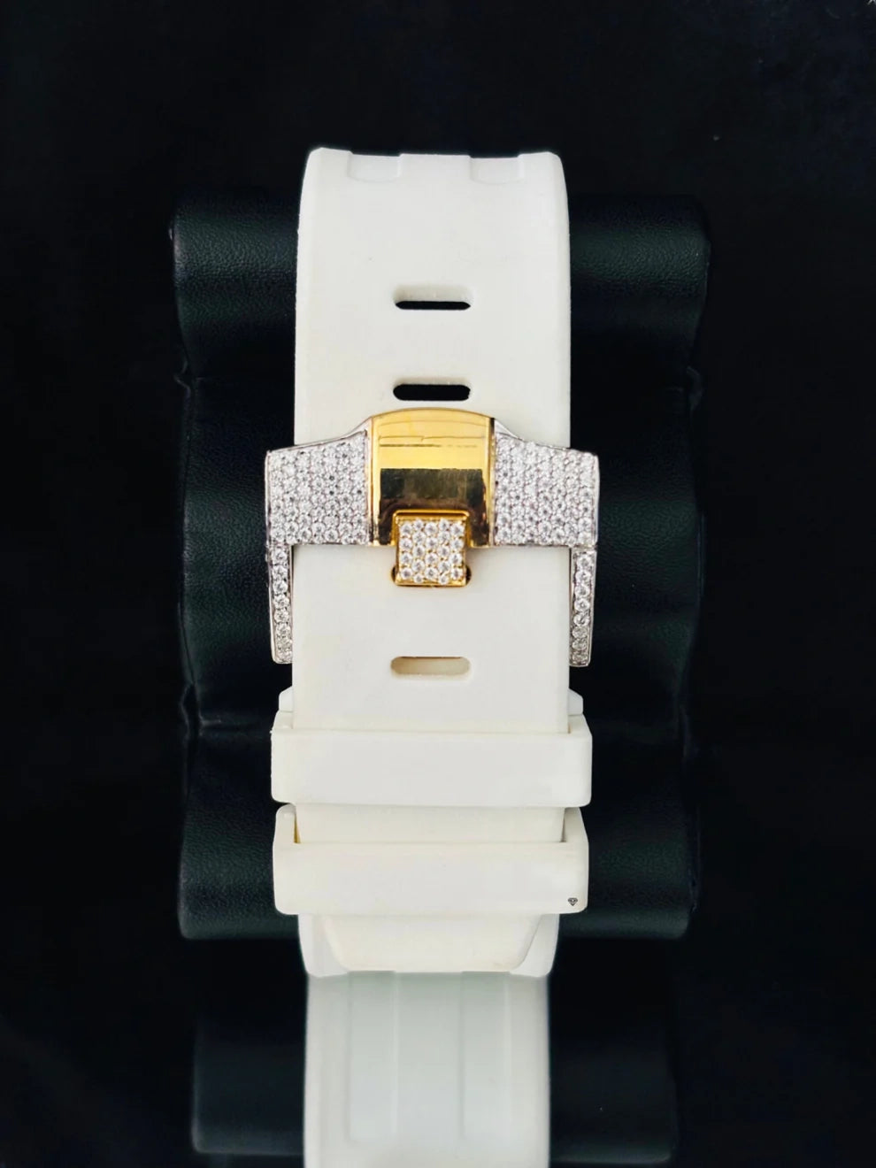 Pink & White Two Tone Multi Chrono Moissanite Watch