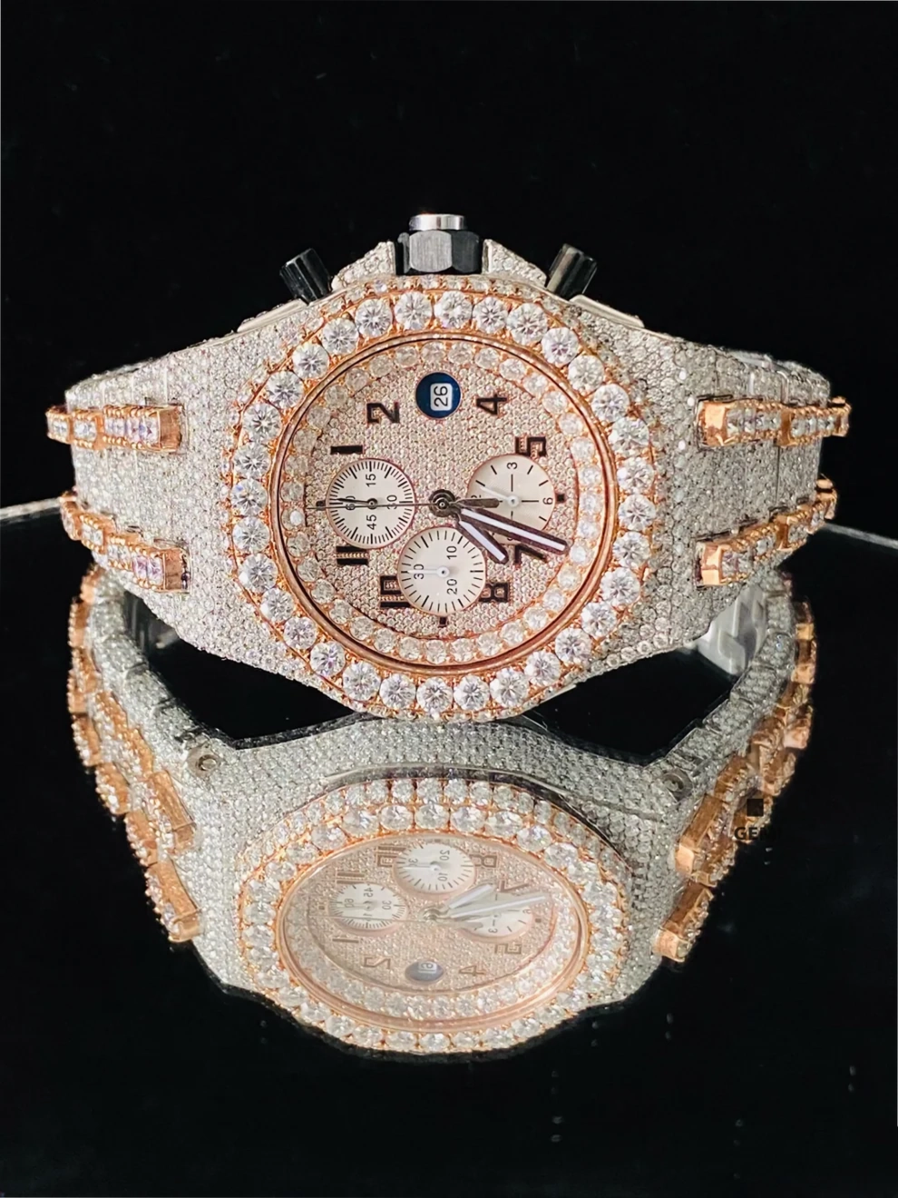 Men's Fully Iced Out Two Tone Multi Dial Moissanite Watch