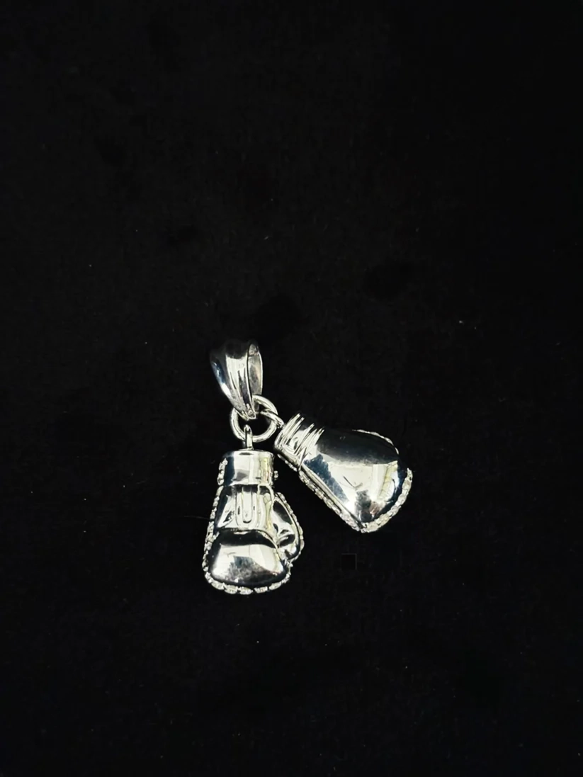 Silver boxing gloves pendant necklace charm