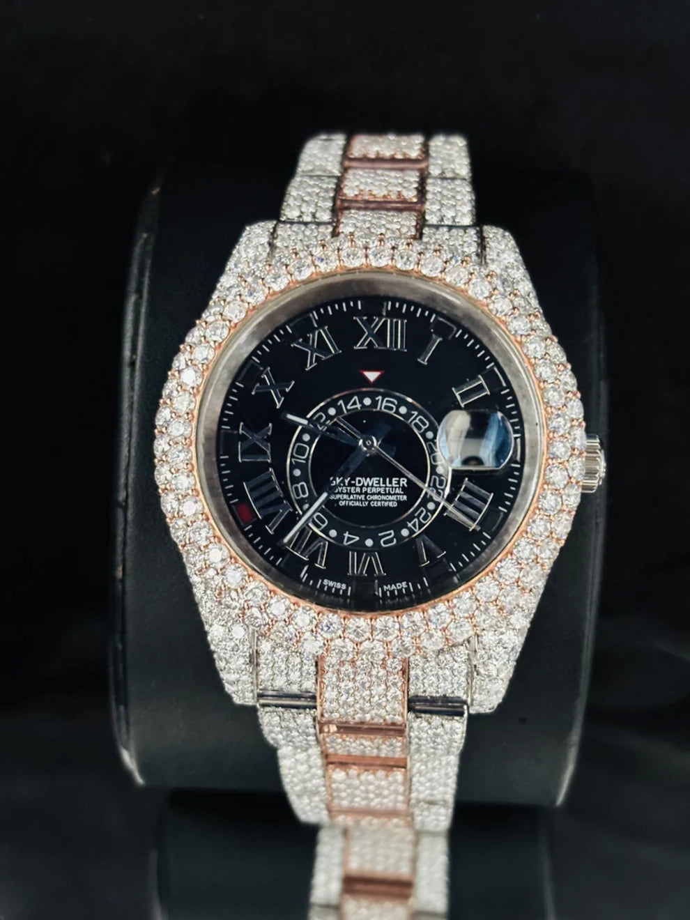 41MM Dual Tone Sky Dweller Iced Out Moissanite Watch