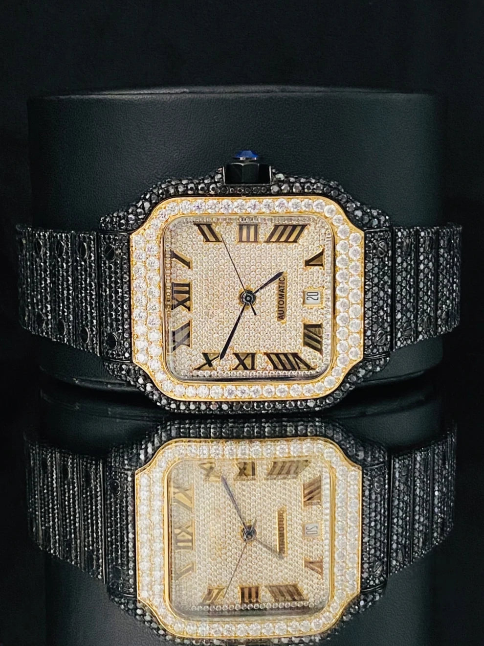 41MM Stainless Steel Fully Two Tone Moissanite Diamond Watch