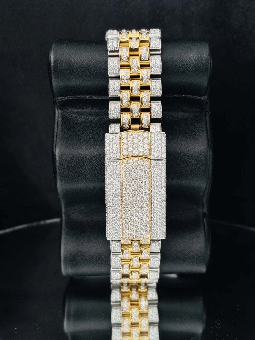 Dual Tone Blue Dial Moissanite Watch With Jubilee Belt