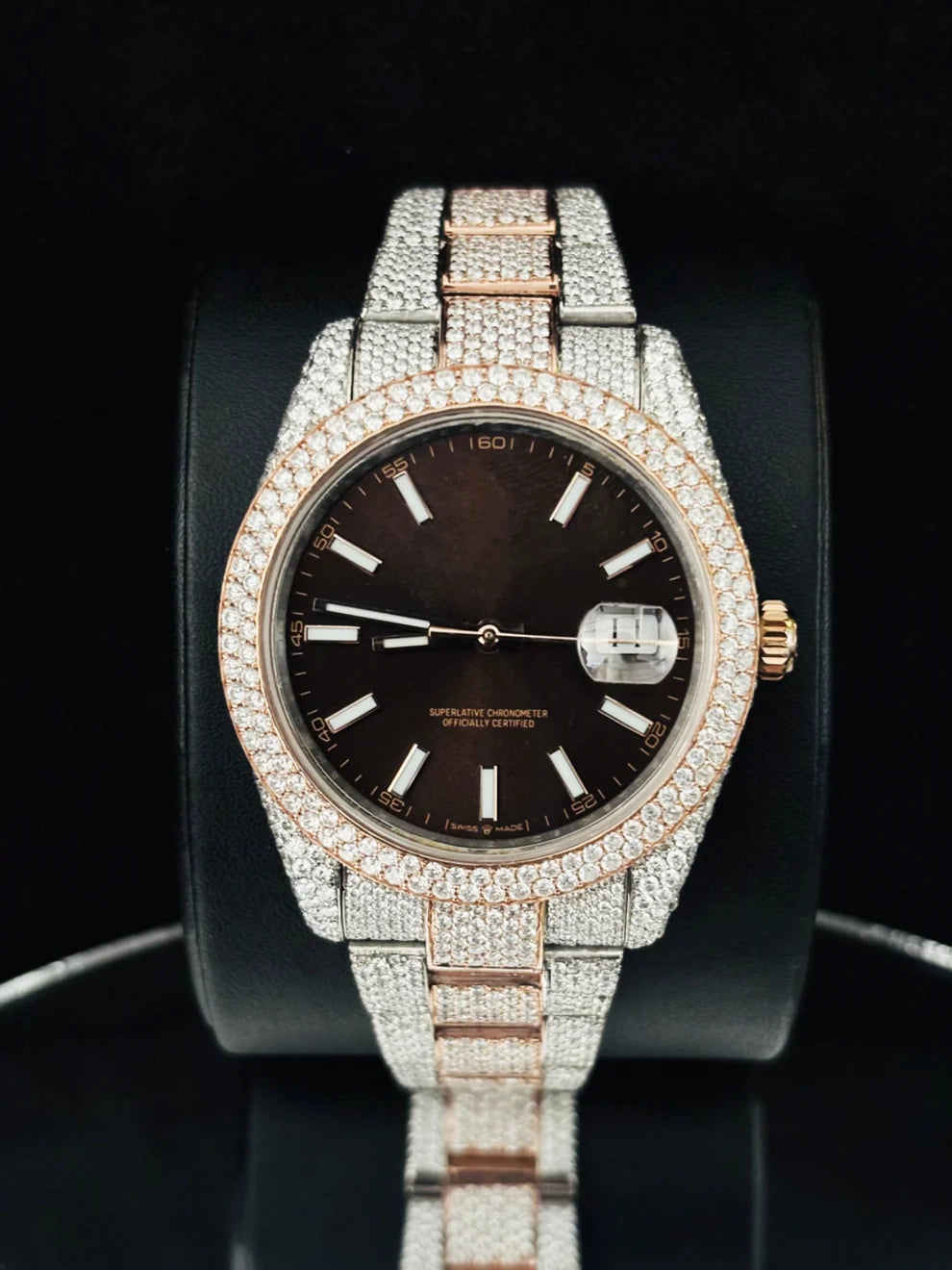 41MM Fully Iced Out Moissanite Chocolate Dial Watch