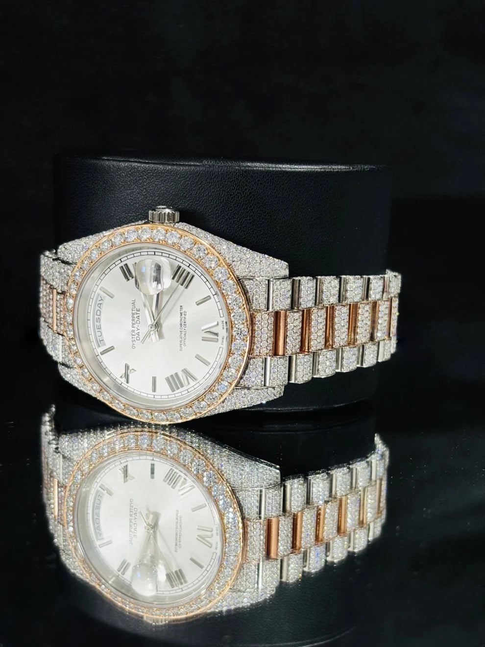 Two Tone Roman Number Iced Out Moissanite Rapper Watch