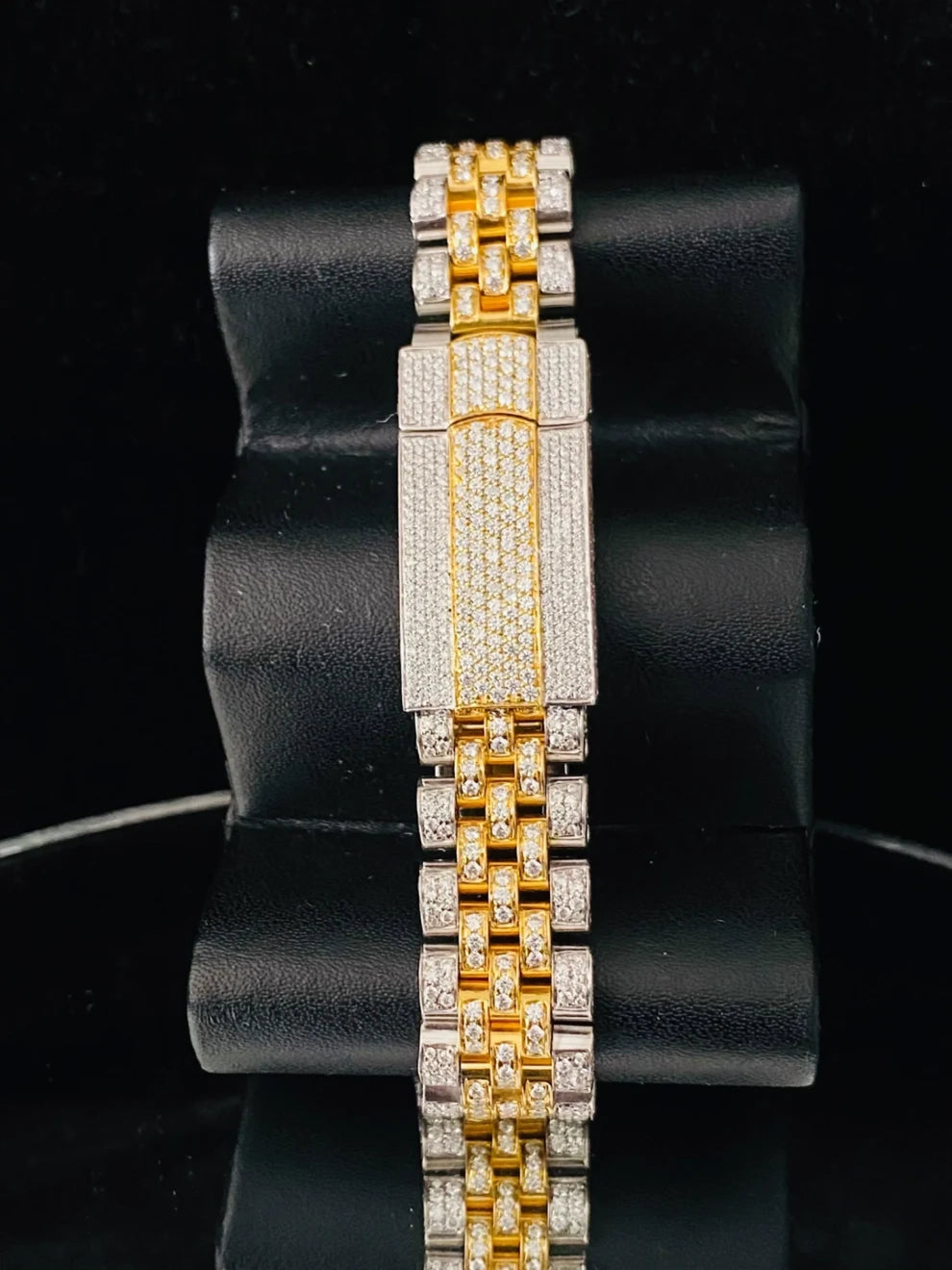 Women's 31MM Two Tone Iced Out Pink Dial Moissanite Watch