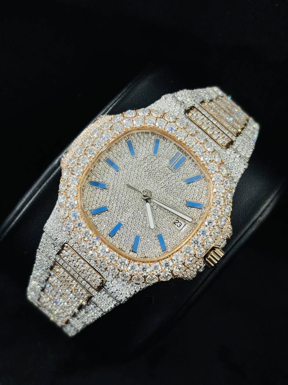 Two Tone Fully Studded Iced Out Moissanite Watch For Men