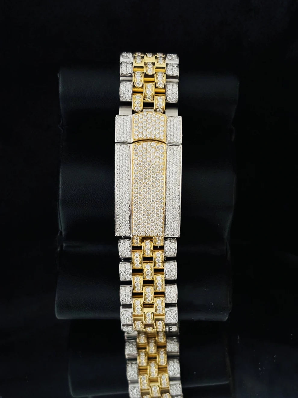 41MM Two Tone Blue Dial Studded Iced Out Moissanite Watch