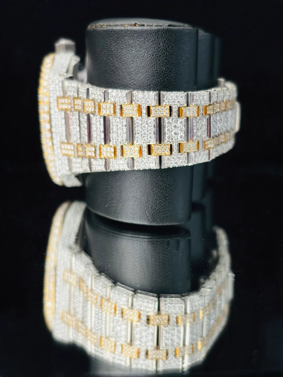 White Dial Two Tone Moissanite Diamond Studded Watch