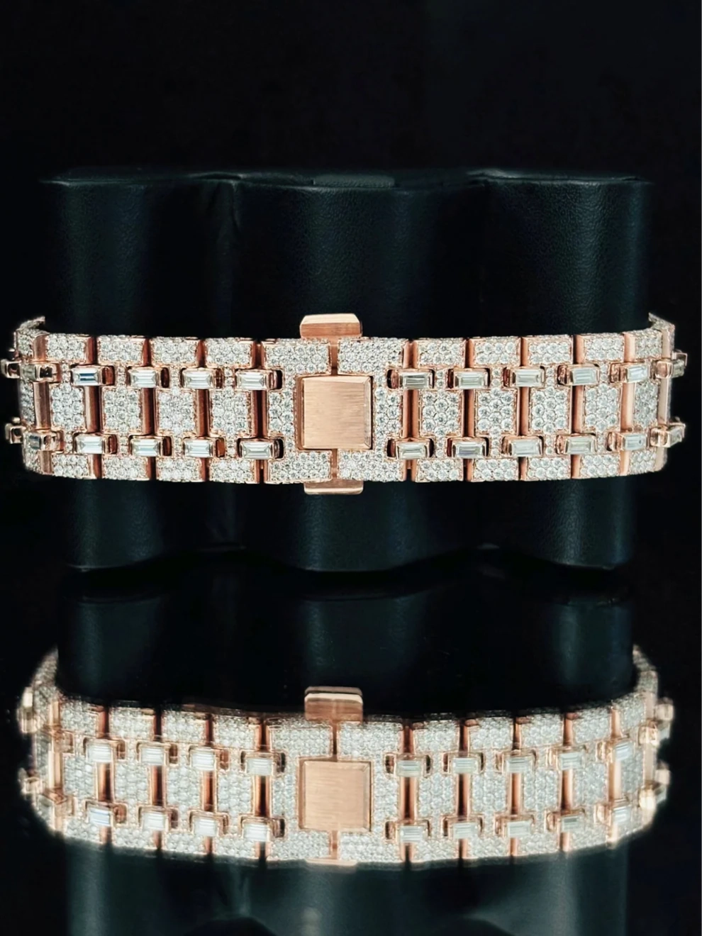 Two Tone Skeleton Fully Studded Moissanite Watch