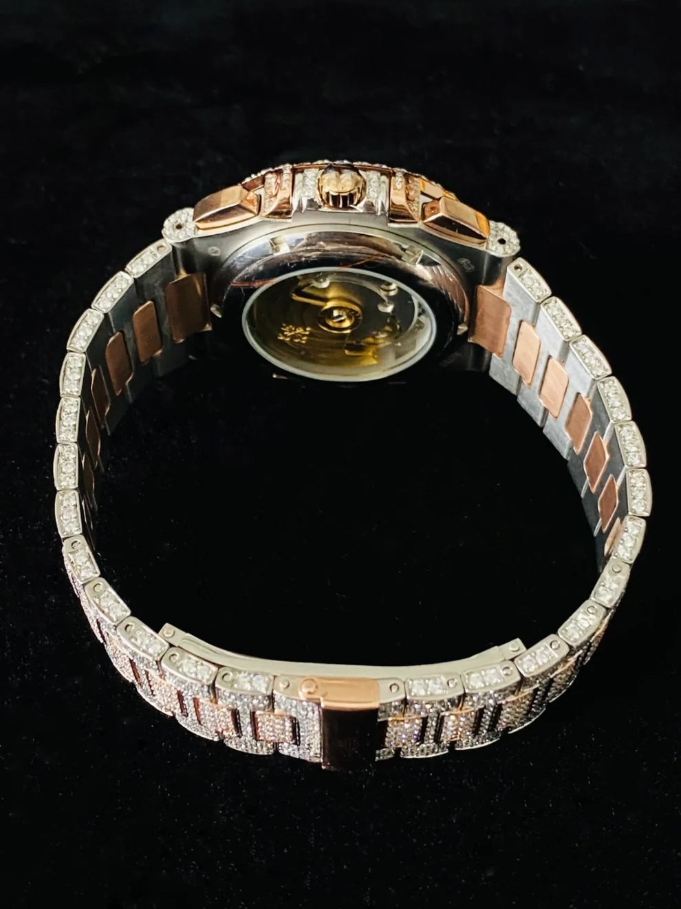 Two Tone Blue Dial Rose Gold Plated Moissanite Watch