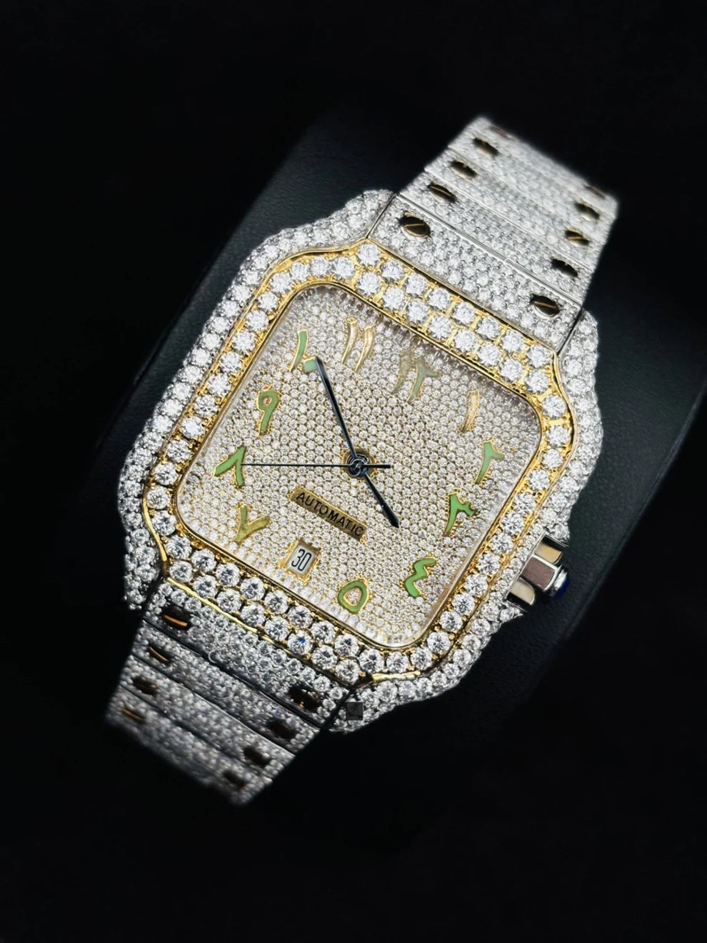 Two Tone Parrot Arabic Number Iced Out Moissanite Watch