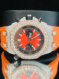 Orange Color Silicon Rubber Strap Bust Down Moissanite Watch