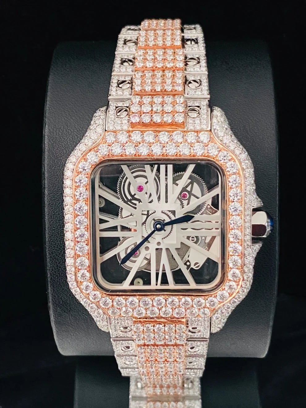 Fully Iced Out Two Tone Skeleton Dial VVS Moissanite Watch