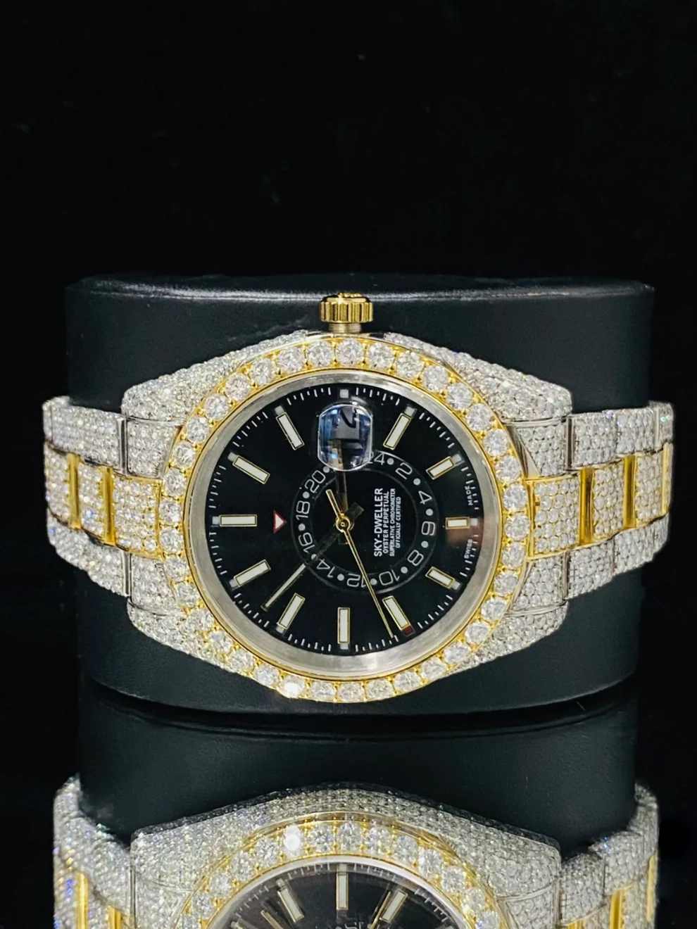 Dual Tone Black Dial Sky Dweller Moissanite Diamond Watch