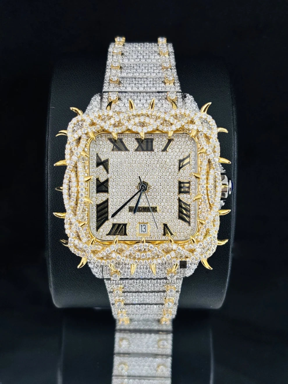 Two Tone Fully Studded Thorn Crown Moissanite Watch